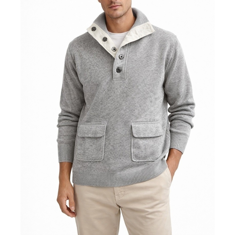 J.Crew Wool Blend Shawl Collar Sweater Men's Small Gray Button Neck Pullover
